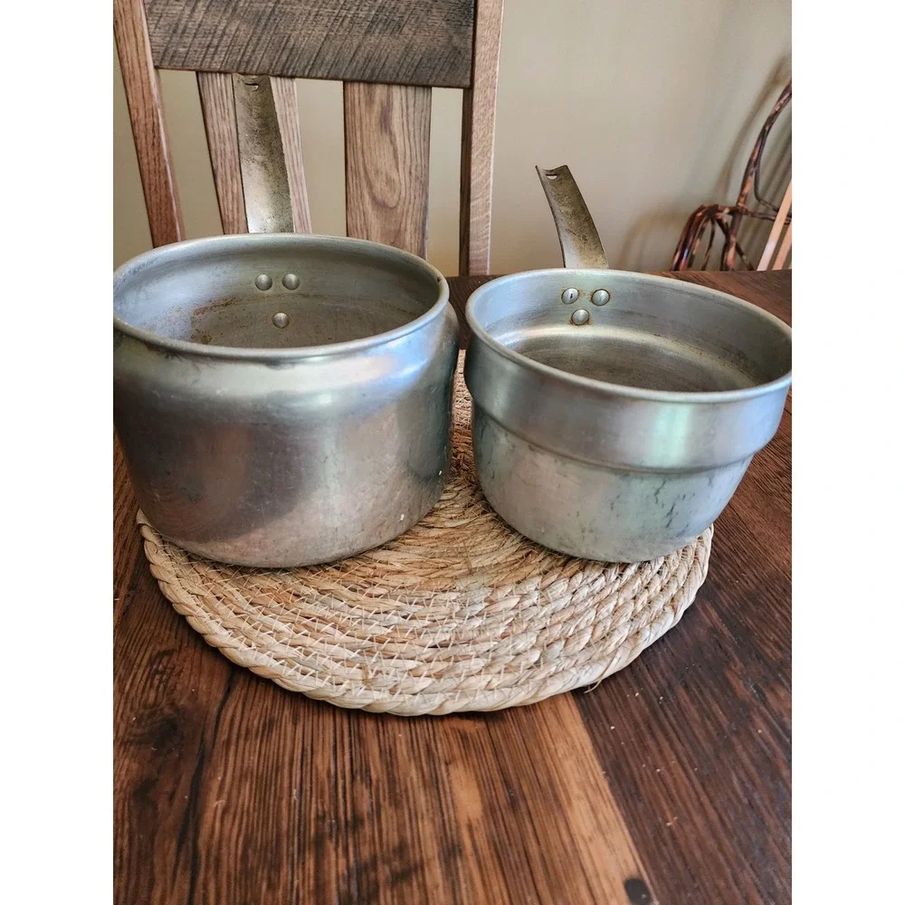 Buckeye Aluminum Double Boiler 2 Quart Silver Good Vintage 20 Gauge Mid Century